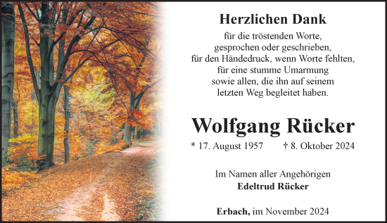 Traueranzeige von Wolfgang Rücker von Nassauische Neue Presse