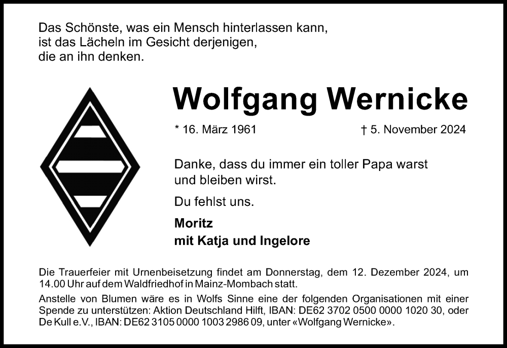  Traueranzeige für Wolfgang Wernicke vom 30.11.2024 aus Allgemeine Zeitung Mainz