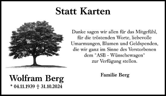 Traueranzeige von Wolfram Berg von Allgemeine Zeitung Mainz