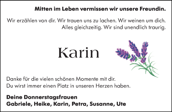 Traueranzeige von Karin Sillari von Darmstädter Echo