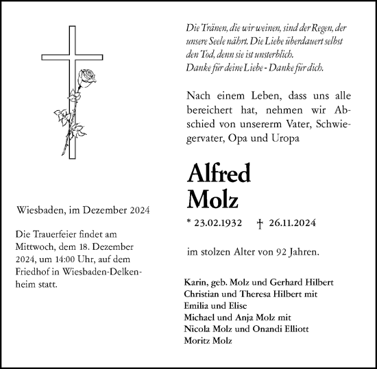 Traueranzeige von Alfred Molz von Wiesbadener Kurier