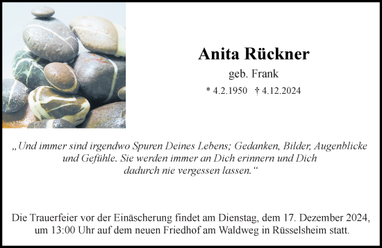 Traueranzeige von Anita Rückner von Rüsselsheimer Echo