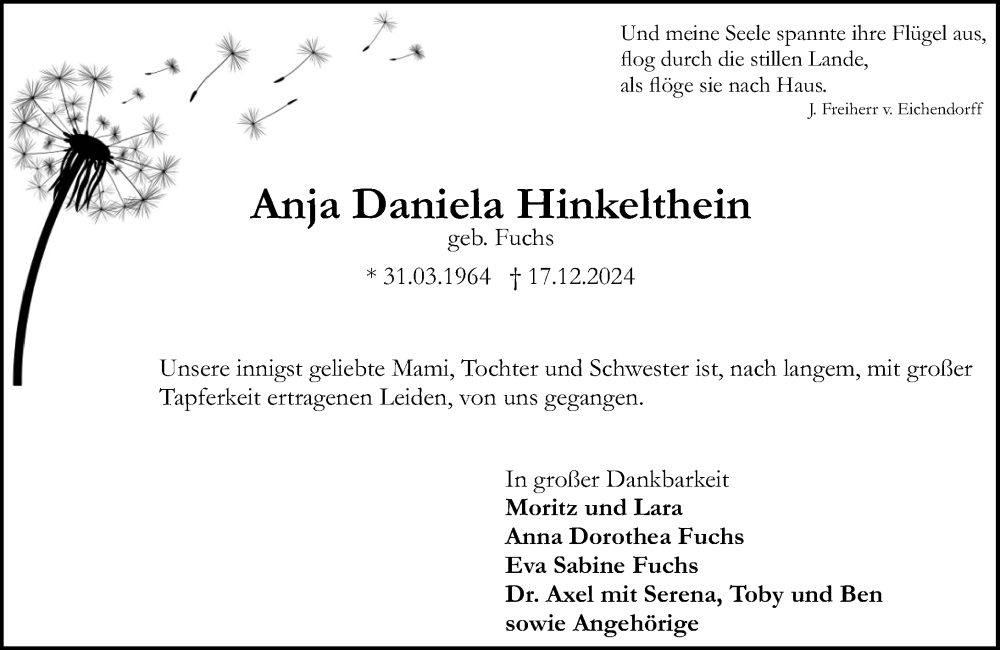  Traueranzeige für Anja Daniela Hinkelthein vom 28.12.2024 aus Darmstädter Echo