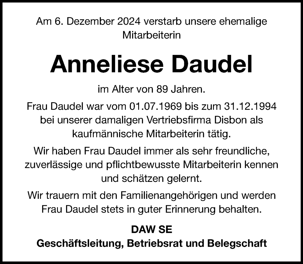  Traueranzeige für Anneliese Daudel vom 21.12.2024 aus Darmstädter Echo