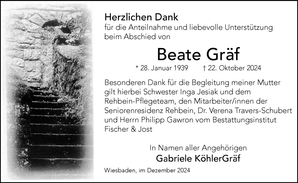  Traueranzeige für Beate Gräf vom 14.12.2024 aus Idsteiner Land/Untertaunus