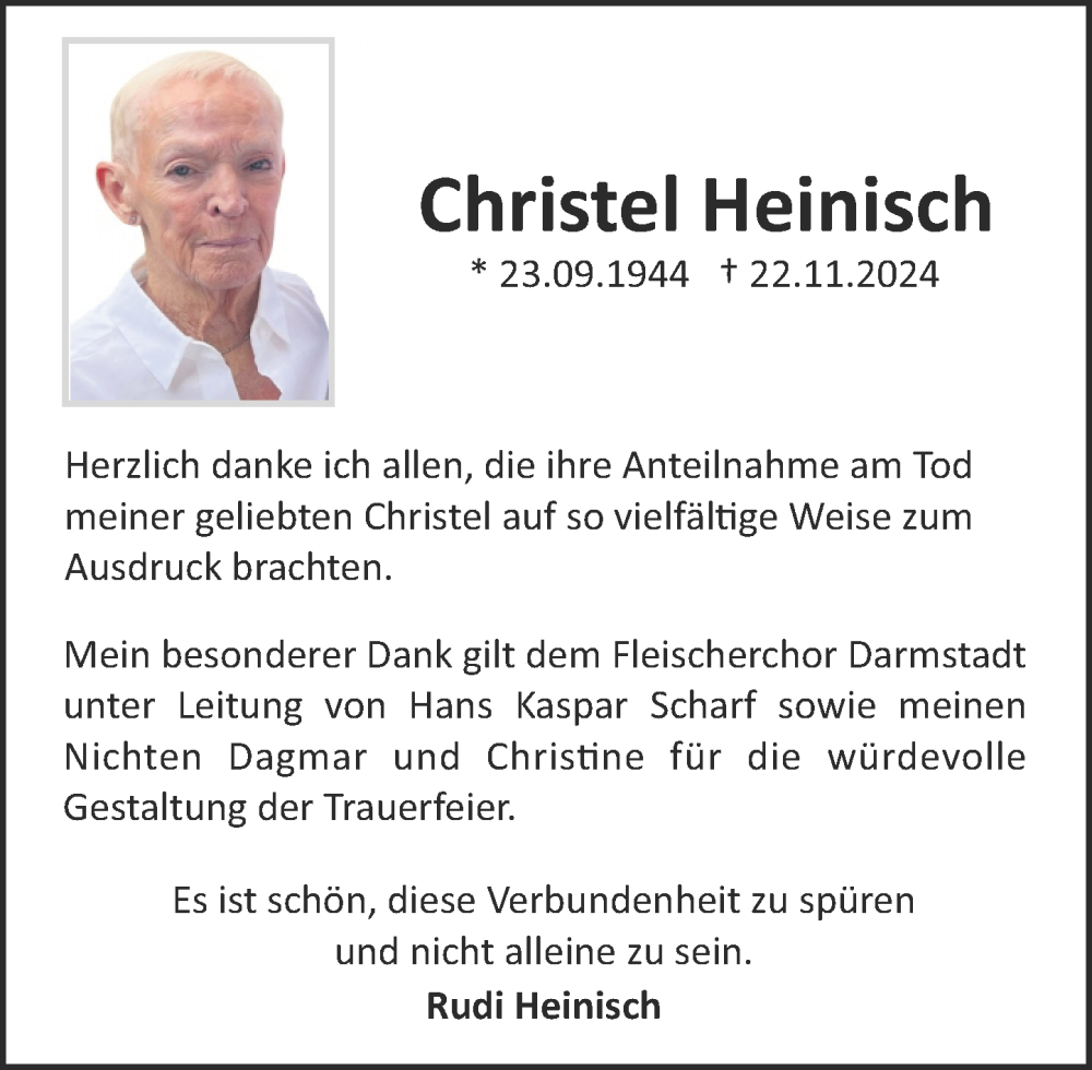  Traueranzeige für Christel Heinisch vom 14.12.2024 aus Darmstädter Echo