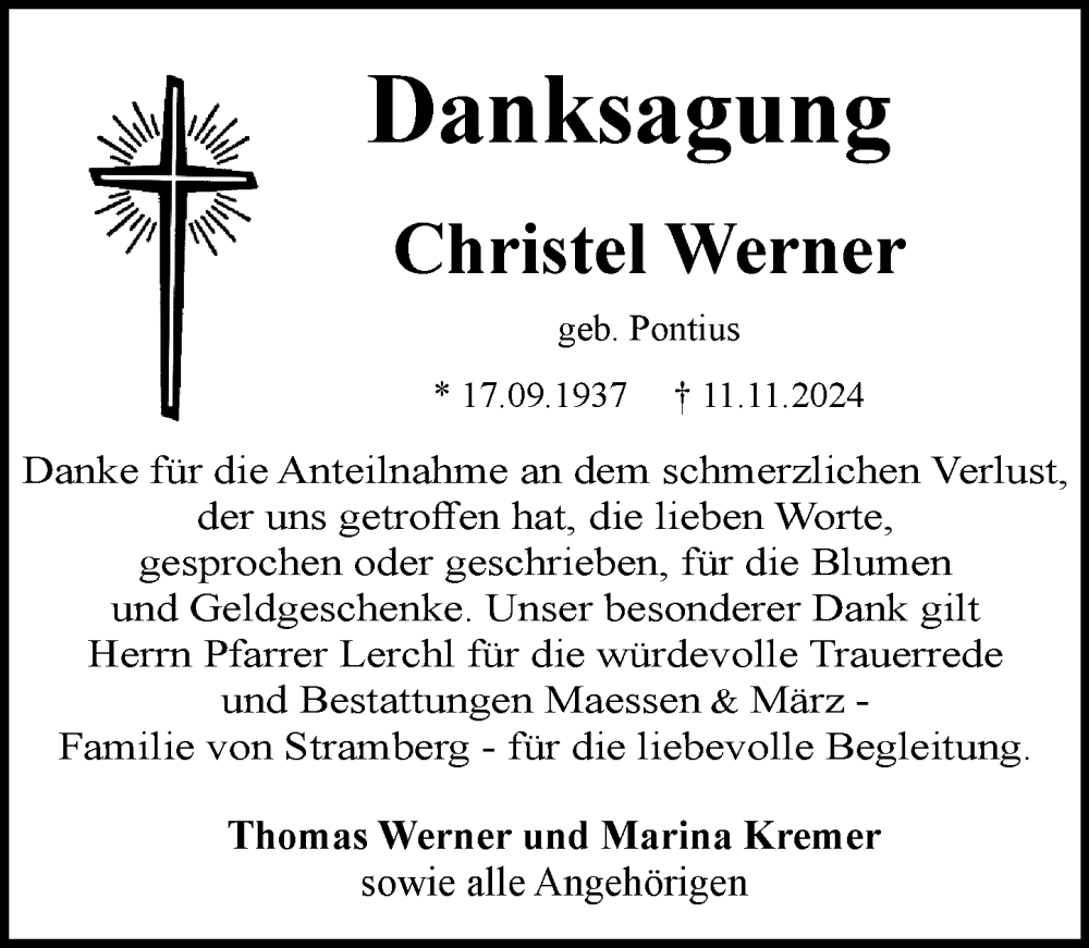  Traueranzeige für Christel Werner vom 21.12.2024 aus Binger-/Ingelheimer Wochenblatt