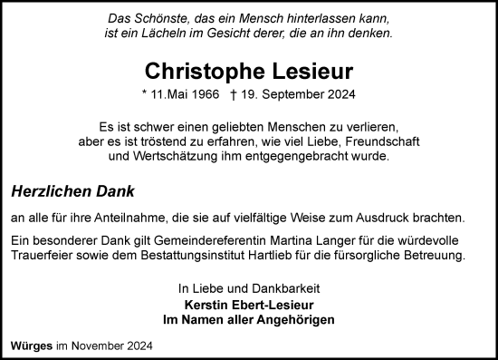 Traueranzeige von Christophe Lesieur von Camberger Anzeiger