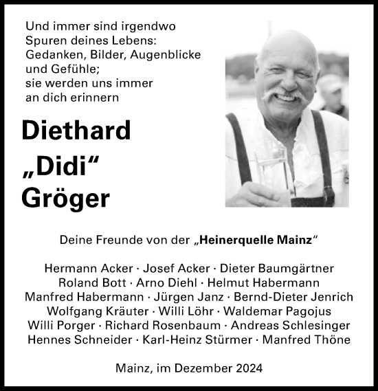 Traueranzeige von Diethard Gröger von Allgemeine Zeitung Mainz