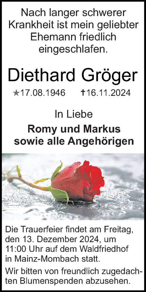Traueranzeige von Diethard Gröger von Allgemeine Zeitung Mainz