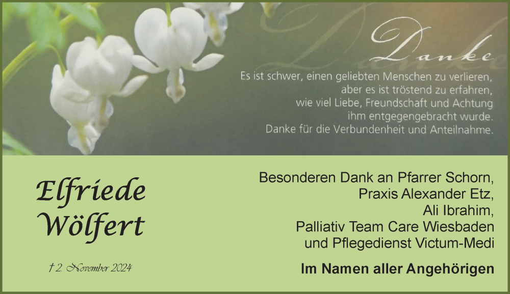  Traueranzeige für Elfriede Wölfert vom 07.12.2024 aus Wiesbadener Kurier