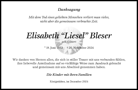 Traueranzeige von Elisabeth Bleser von Rüsselsheimer Echo
