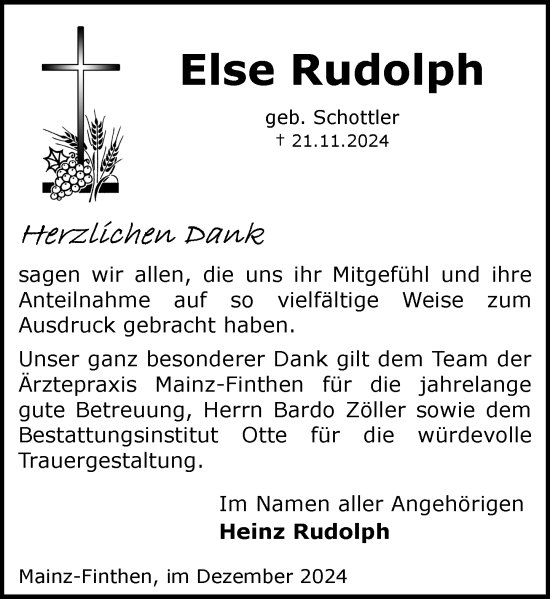 Traueranzeige von Else Schottler von Allgemeine Zeitung Mainz