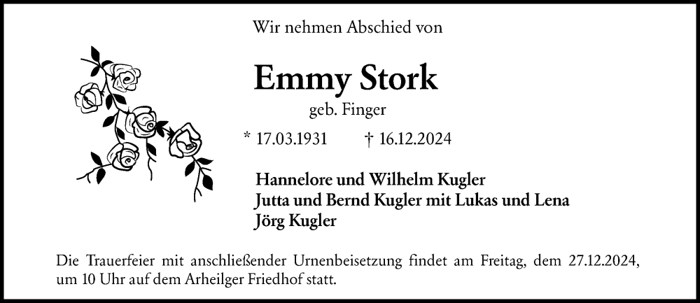  Traueranzeige für Emmy Stork vom 21.12.2024 aus Darmstädter Echo