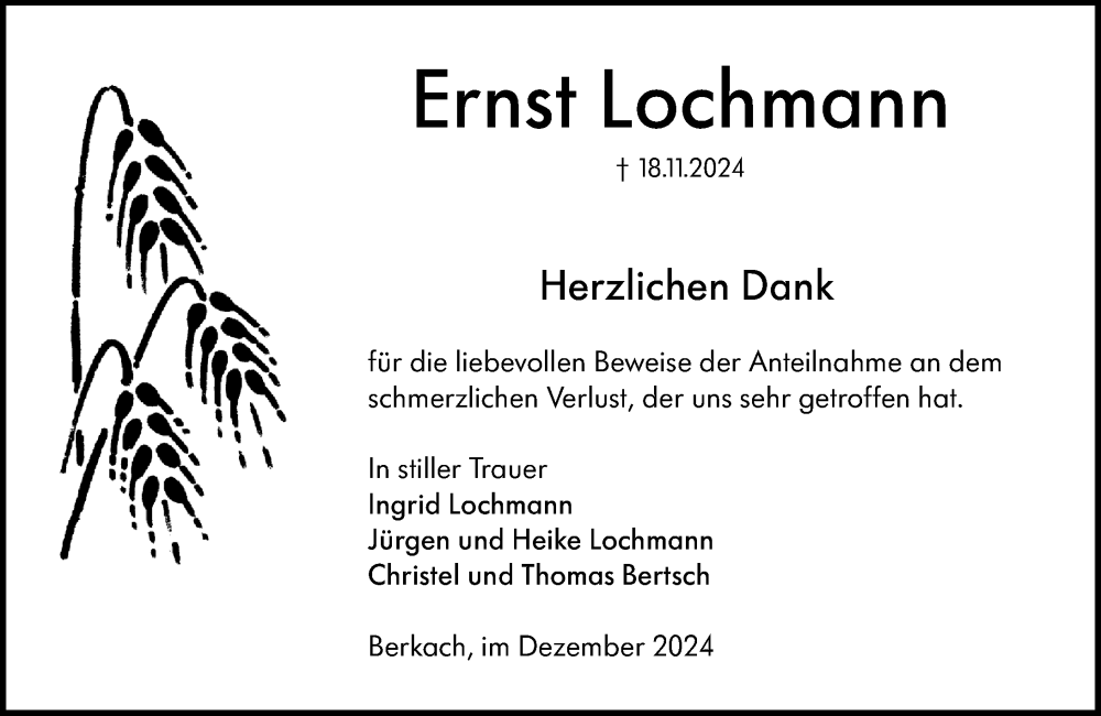  Traueranzeige für Ernst Lochmann vom 21.12.2024 aus Groß-Gerauer Echo