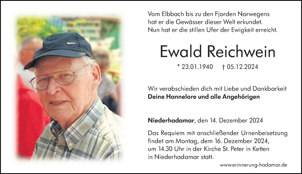  Traueranzeige für Ewald Reichwein vom 14.12.2024 aus Nassauische Neue Presse