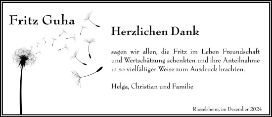 Traueranzeige von Fritz Guha von Rüsselsheimer Echo