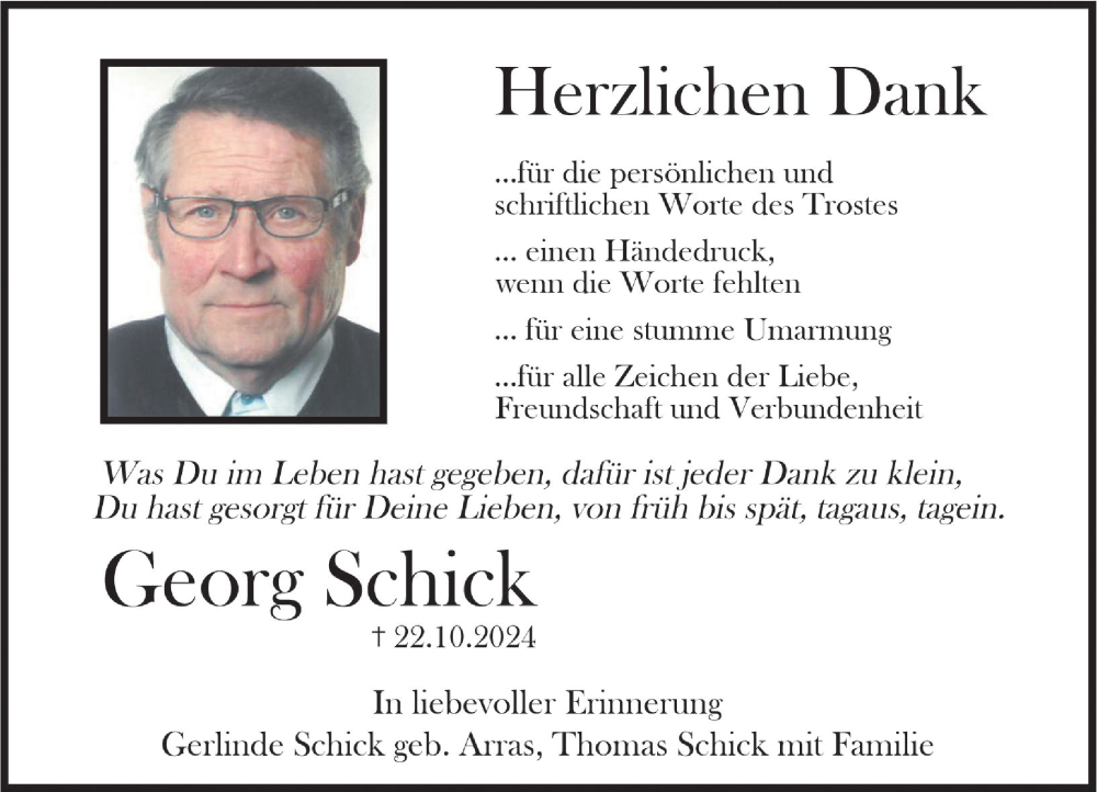  Traueranzeige für Georg Schick vom 07.12.2024 aus Rüsselsheimer Echo