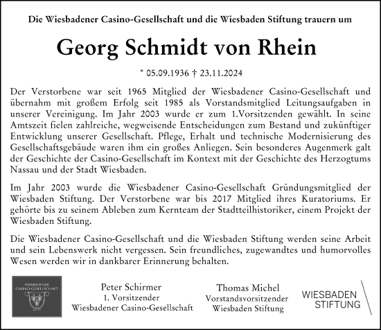 Traueranzeige von Georg Schmidt-von Rhein von Wiesbadener Kurier