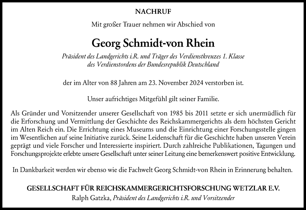  Traueranzeige für Georg Schmidt-von Rhein vom 07.12.2024 aus Wiesbadener Kurier