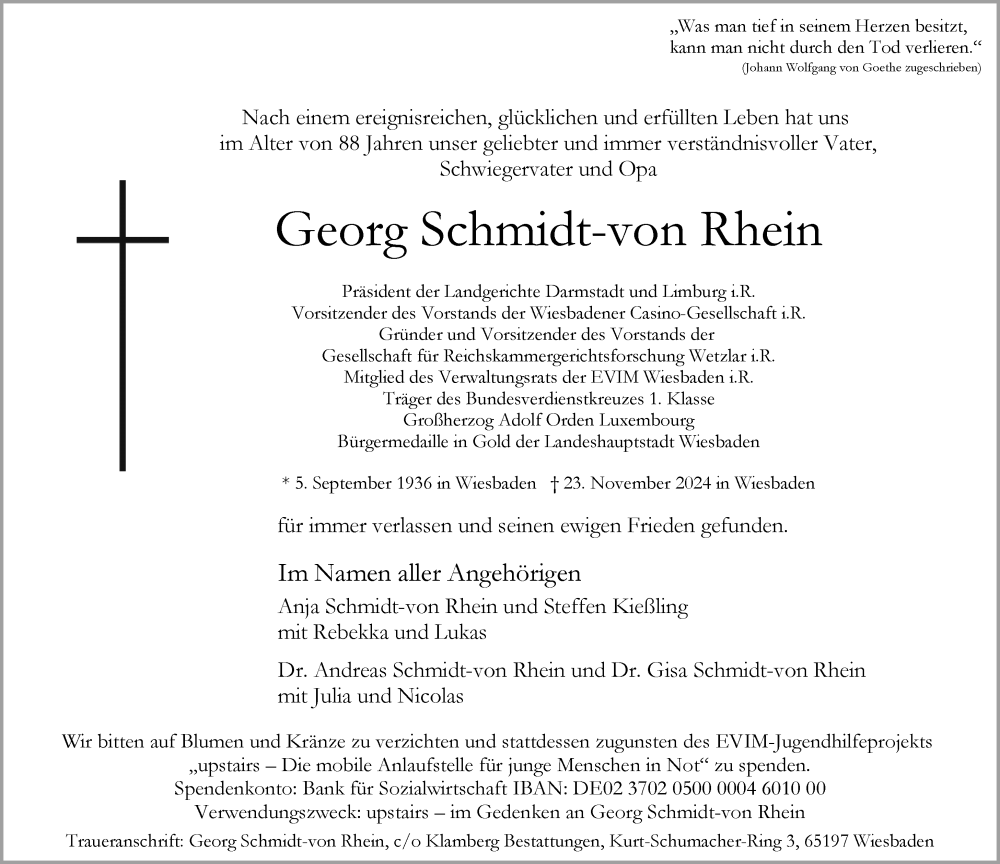  Traueranzeige für Georg Schmidt-von Rhein vom 07.12.2024 aus Wiesbadener Kurier