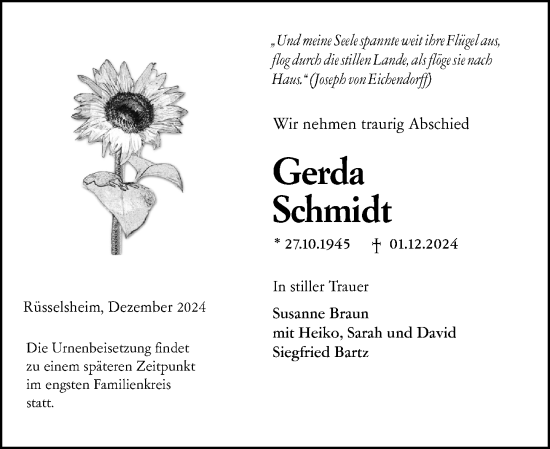 Traueranzeige von Gerda Schmidt von Rüsselsheimer Echo