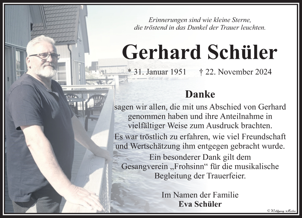  Traueranzeige für Gerhard Schüler vom 27.12.2024 aus Camberger Anzeiger