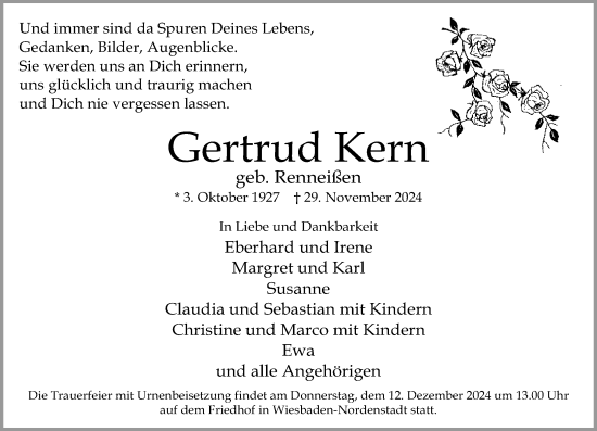 Traueranzeige von Gertrud Kern von Wiesbadener Kurier