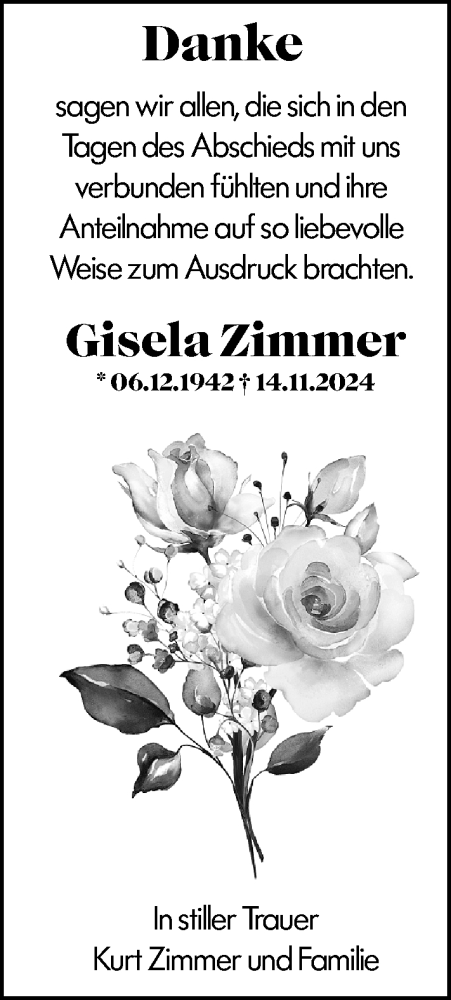  Traueranzeige für Gisela Zimmer vom 28.12.2024 aus Allgemeine Zeitung Mainz