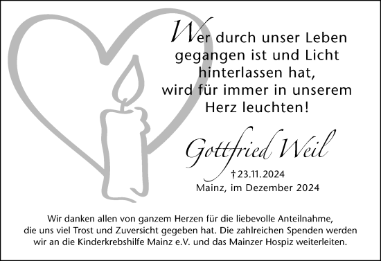 Traueranzeige von Gottfried Weil von Allgemeine Zeitung Mainz