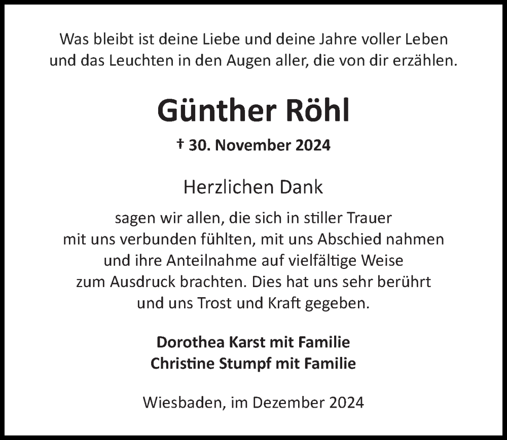  Traueranzeige für Günther Rühl vom 21.12.2024 aus Wiesbadener Kurier