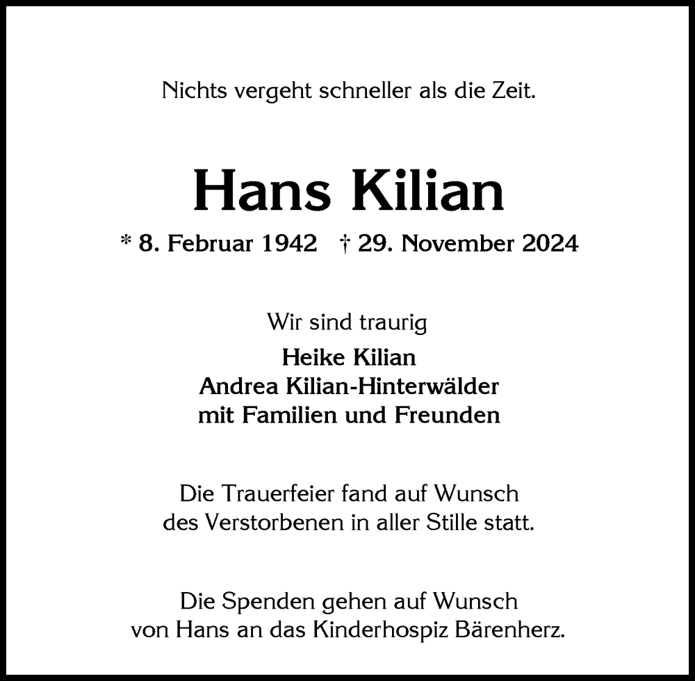  Traueranzeige für Hans Kilian vom 21.12.2024 aus Wiesbadener Kurier