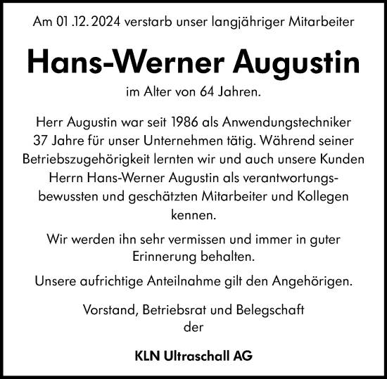 Traueranzeige von Hans-Werner Augustin von Starkenburger Echo