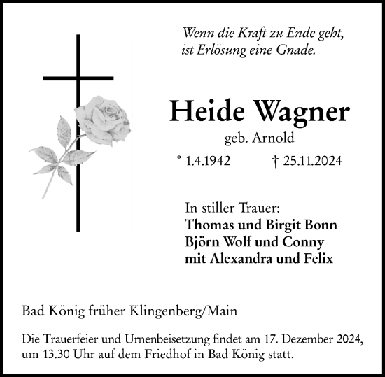 Traueranzeige von Heide Wagner von Odenwälder Echo