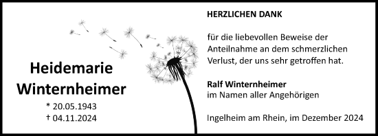 Traueranzeige von Heidemarie Winternheimer von Allgemeine Zeitung Rheinhessen-Nahe