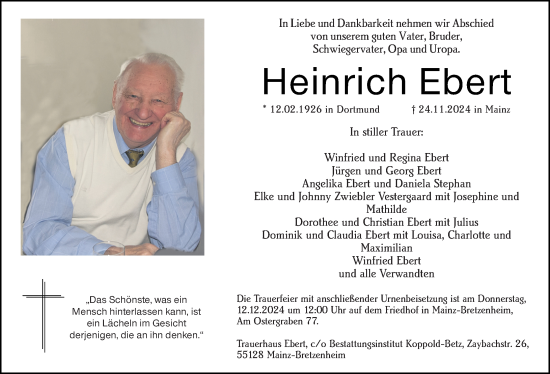 Traueranzeige von Heinrich Ebert von Allgemeine Zeitung Mainz