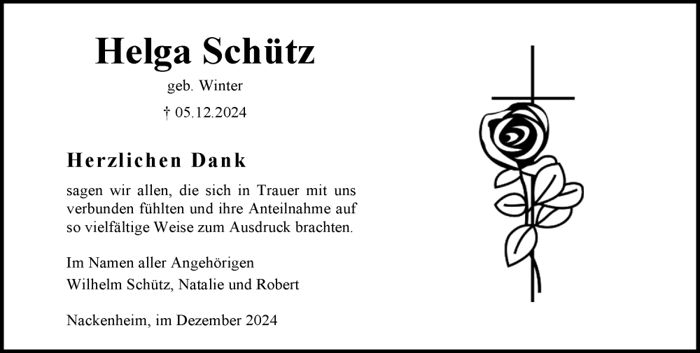  Traueranzeige für Helga Schütz vom 28.12.2024 aus Allgemeine Zeitung Mainz