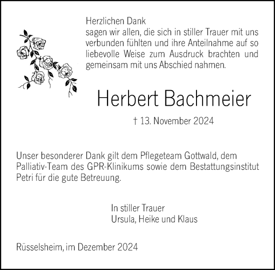Traueranzeige von Herbert Bachmeier von Rüsselsheimer Echo