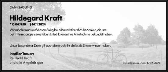 Traueranzeige von Hildegard Kraft von Rüsselsheimer Echo