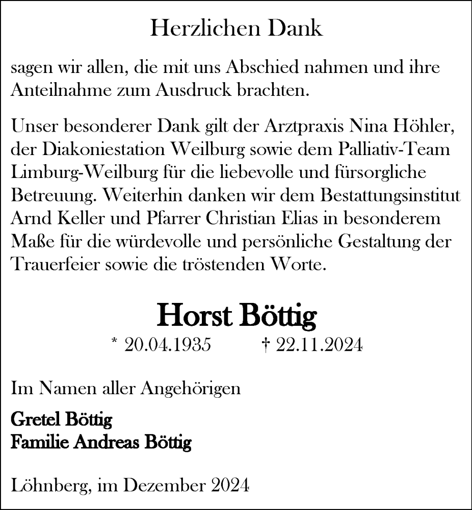  Traueranzeige für Horst Bittig vom 28.12.2024 aus Weilburger Tageblatt