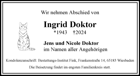 Traueranzeige von Ingrid Doktor von Wiesbadener Kurier