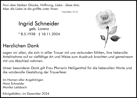 Traueranzeige von Ingrid Schneider von Rüsselsheimer Echo