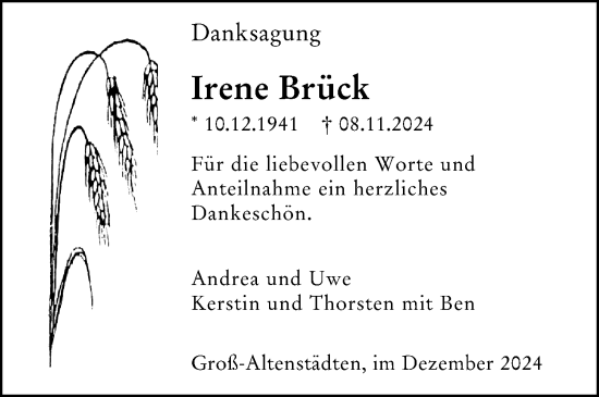 Traueranzeige von Irene Brück von Wetzlarer Neue Zeitung