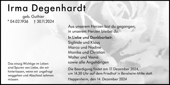 Traueranzeige von Irma Degenhardt von Starkenburger Echo