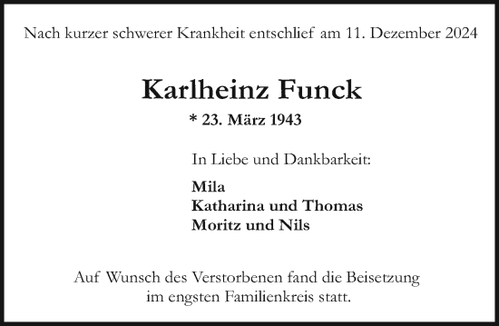 Traueranzeige von Karlheinz Funck von Darmstädter Echo