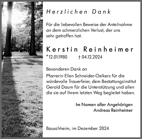 Traueranzeige von Kerstin Reinheimer von Rüsselsheimer Echo