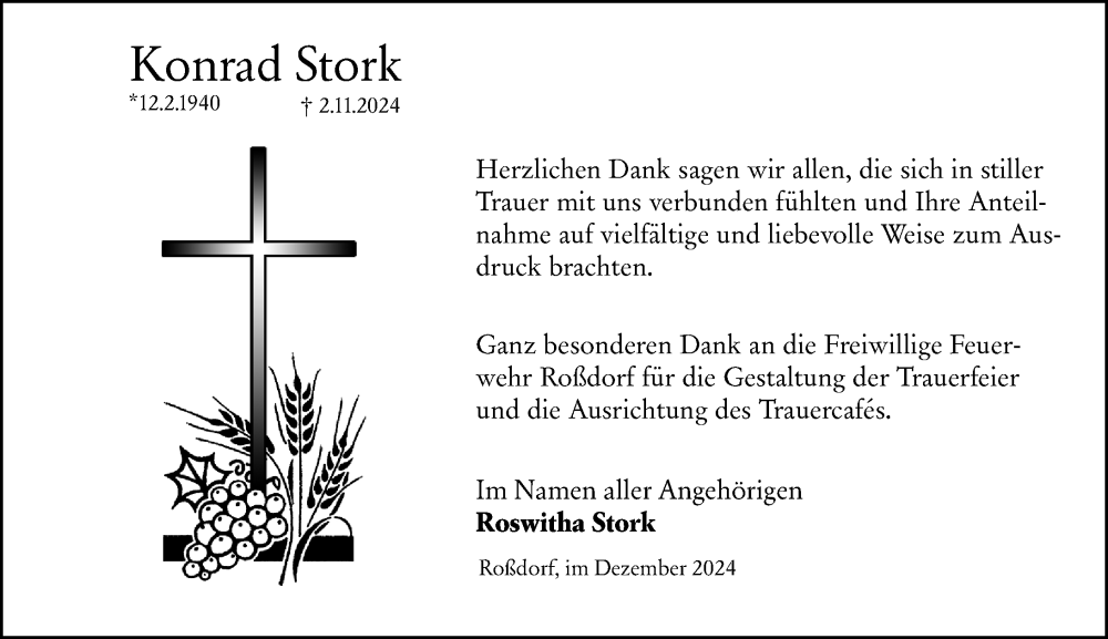  Traueranzeige für Konrad Stork vom 07.12.2024 aus Darmstädter Echo
