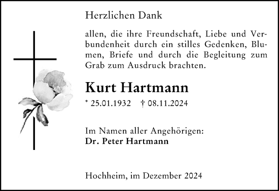 Traueranzeige von Kurt Hartmann von Hochheimer Zeitung