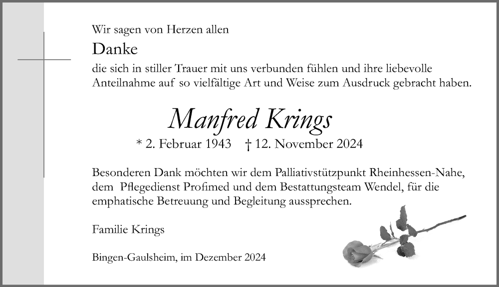  Traueranzeige für Manfred Krings vom 07.12.2024 aus Allgemeine Zeitung Rheinhessen-Nahe