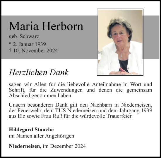 Traueranzeige von Maria Herborn von Nassauische Neue Presse